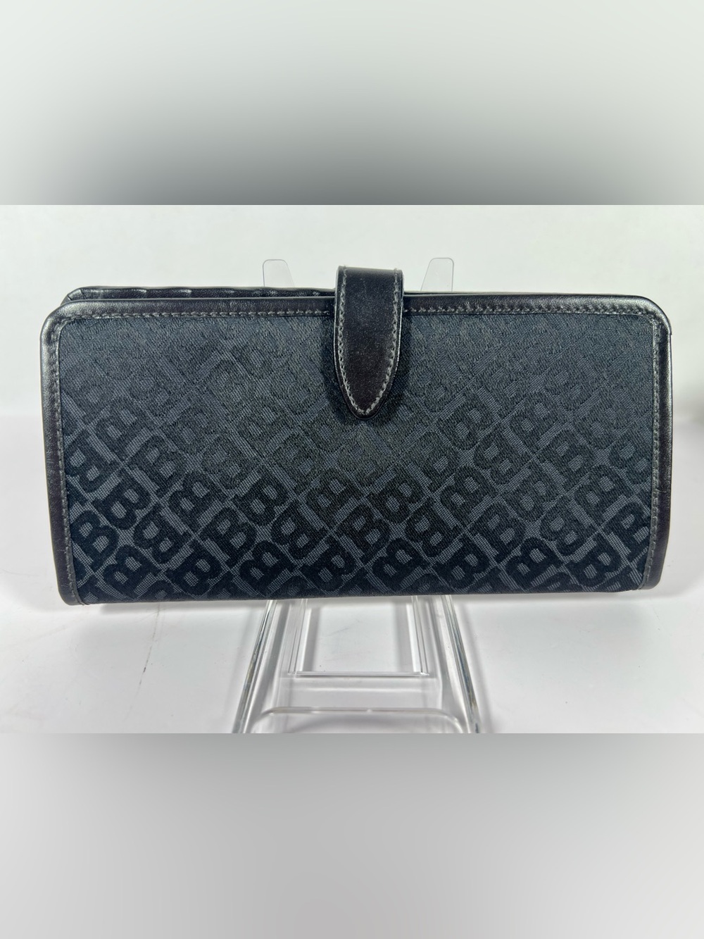 1242: Bally Monogram Canvas Leather Long Wallet Organizer Black
